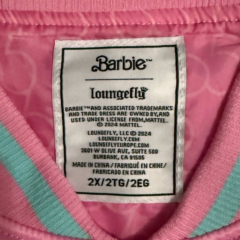 Loungefly Barbie 65th Anniversary Unisex 2X Bomber Jacket Pink Pastel NWT - Picture 5 of 8